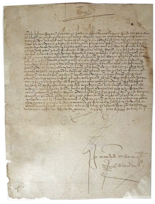 Carta de Carlos V agradeciendo a la villa de Medina del Campo los servicios prestados en la guerra de Navarra contra el Rey de Francia.