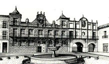 Casa Consistorial. Vista desde la Plaza Mayor de la Hispanidad. Dibujo realizado a plumilla por Juan Antonio del Sol 
