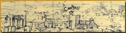 Convento de San Andrés, dibujo de Anton van de Wyngaerde en su viaje a Medina del Campo en 1565. 96k