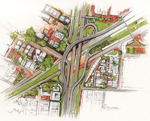 Medina del Campo es un: "Cruce de caminos". Dibujo a bol&iacute;grafo y tinta de Cristina Figueroa. 


