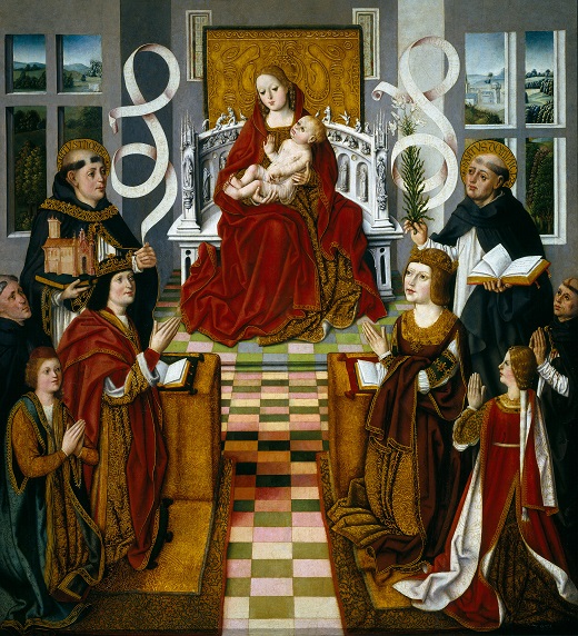 Detalle del cuadro 'La Virgen de los Reyes Católicos', con la infanta Isabel abajo a la derecha. Museo del Prado