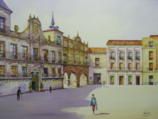 Casas Consistoriales, Casa del Cabildo o de los Arcos y a su derecha, Palacio Real Testamentario.