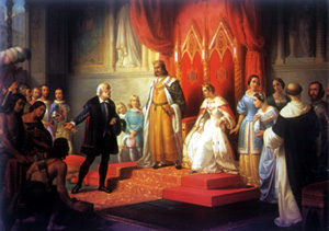 Colón ante los Reyes Católicos. Óleo sobre tela 1850 por Juan Cordero (1824-1884). Museo Nacional de Arte.