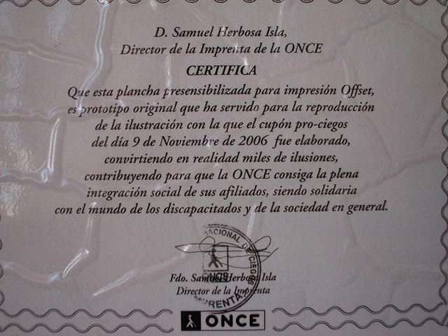 Inscripción del cupón de la ONCE. 09-noviembre-2006. Regresamos