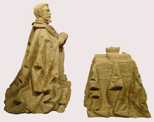Escultura orante del abad Diego Polanco Giraldo. Luis Fernández de la Vega (atribución). Hacia 1660. Escultura en bulto redondo. Piedra arenisca / 142x90x85 cm (orante) – 80x90x75 cm (mesa reclinatorio)
