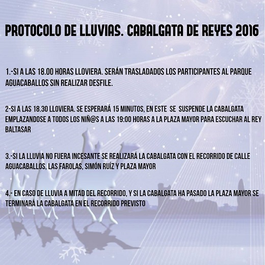 Protocolo de lluvias Cabalgata de Reyes 2016
