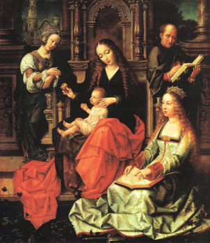 Virgen de la Mosca; con la Reina Isabel a sus pies