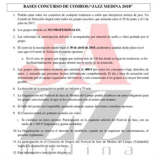Bases del concurso de combos de Jazz en Medina del Campo