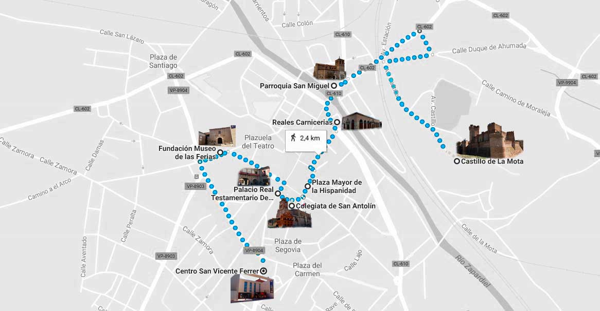 Mapa de la ruta a realizar por Medina del Campo. REGRESAMOS