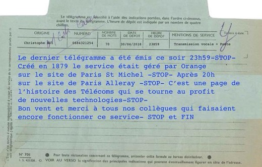 Este ha sido el último telegrama que se ha enviado en Francia. / ORANGE