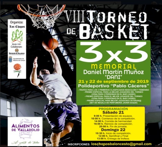 Cartel promocional del VIII Torneo de Basket 3X3 Memorial Daniel Mrtín Muñoz "Dani"