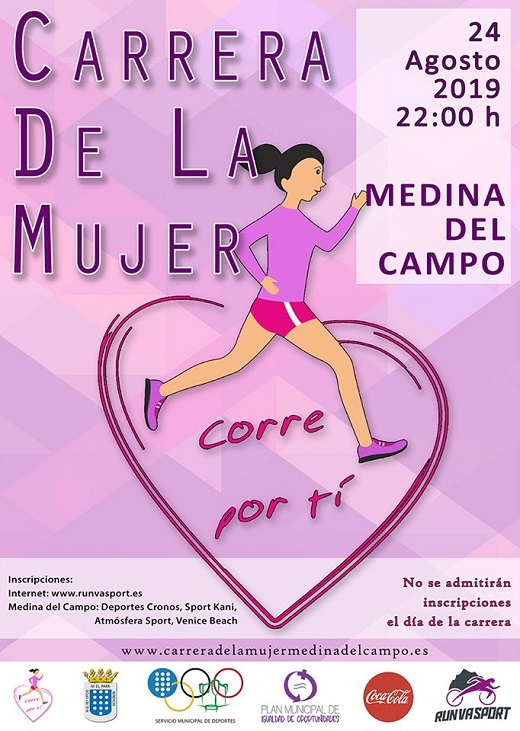 Cartel de la Carrera de la Mujer, 28 de agosto 2019 a las 22 horas en Medina del Campo.