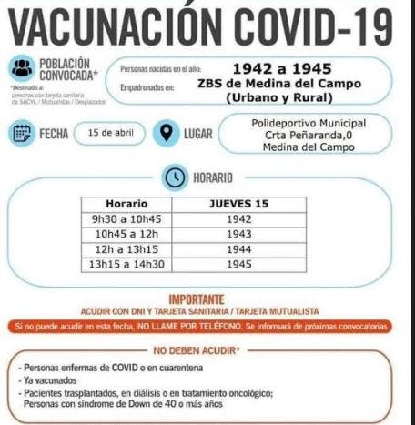 Vacunación polideportivo Pablo Cáceres de Medina del Campo