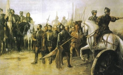 Cuadro del siglo XIX de Manuel Picolo López, donde refleja el desarrollo de la Batalla de Villalar de los Comuneros.