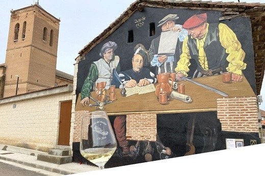 Un mural gigante en La Seca homenajea a los comuneros. La pintura de Carlos Adeva recrea la firma de los capitanes en la antigua iglesia de la localidad vallisoletana