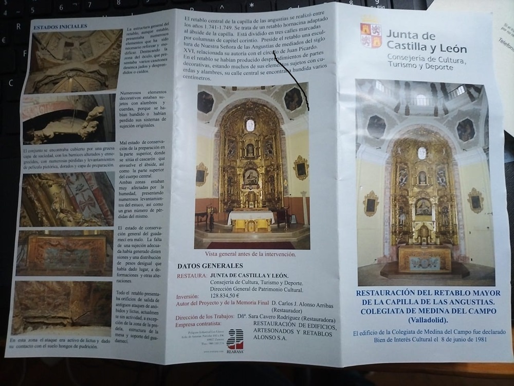 Triptico restauración de la capilla de Las Angustias de la iglesia Colegiata de San Antolín de Medina del Campo. (REGRESAMOS)