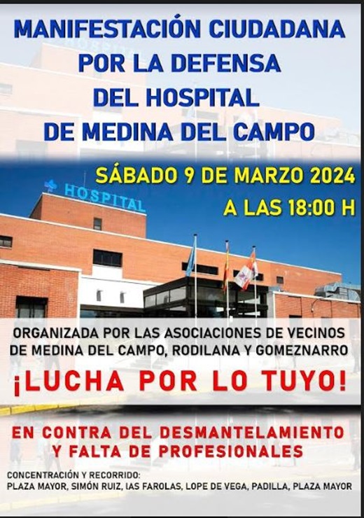 Cartel manifestación por el Hospital de Medina del Campo