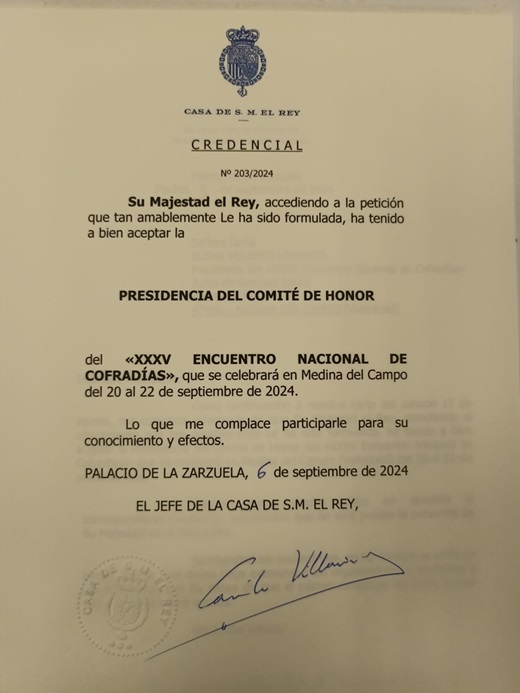 Credencial de Su Majestad el Rey D. Felipe VI