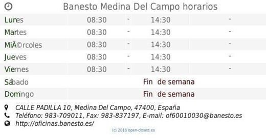 Horario de nuestra Oficina en Medina del Campo.