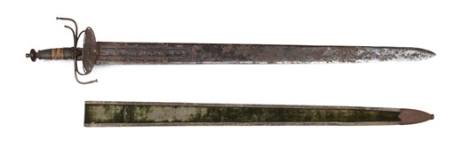 Espada llamada “de Cristóbal de Mondragón”. Hoja toledana, 1576-1608 / Inscripción: DE · LVIS / DE · AIALA (marcado). Guarnición hacia 1728.