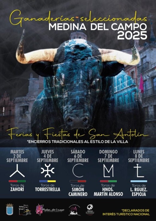 Cartel de las ganaderías para los encierros de San Antolín 2025 // Fuente: Ayuntamiento de Medina del Campo